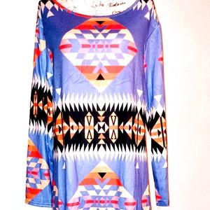 Graphic Print Wide Neck Shift Long Sleeve Tee Shirt Dress 20